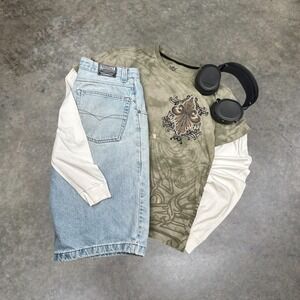 Rebel Spirit Mens Large Green Tie Dye Gothic Fleur De Lis Graphic T-Shirt Y2K